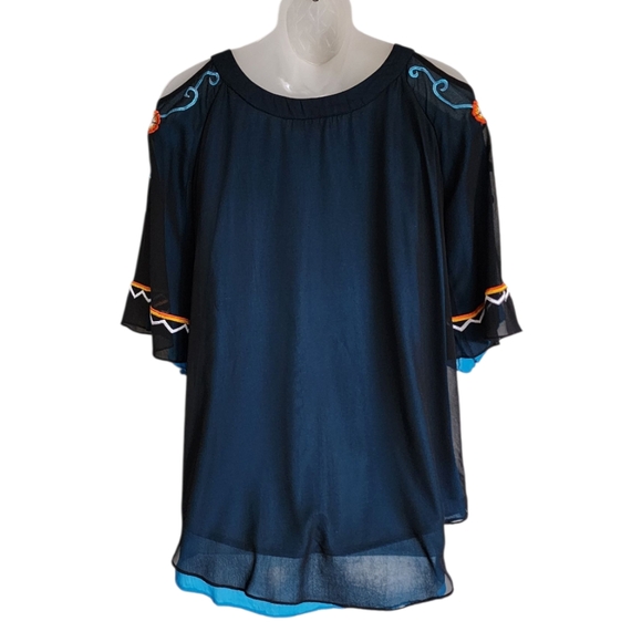 Tunique Chic Embroidered Women's Blouse in Navy Size M - Picture 5 of 12